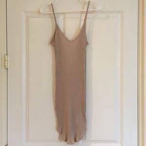 Tan, ribbed slip dress